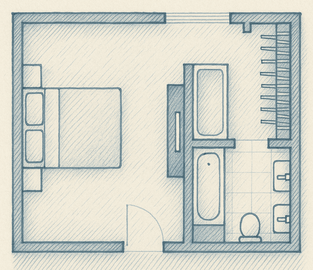 Private Bedroom with Bathroom Buffer and Strong Wall Support