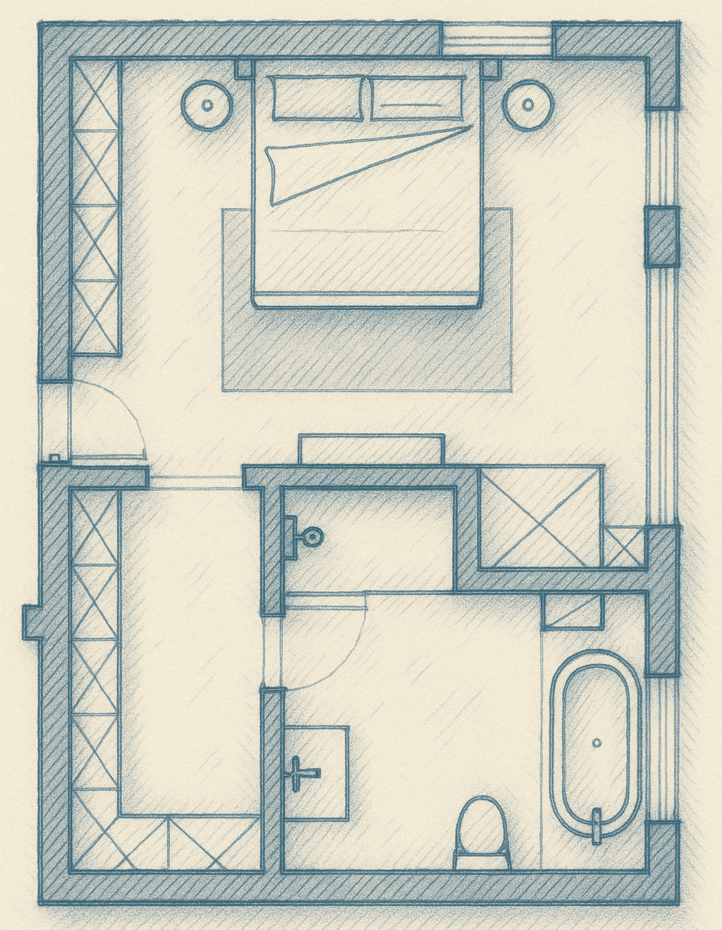 Master Bedroom with Strong Wall Support and Privacy