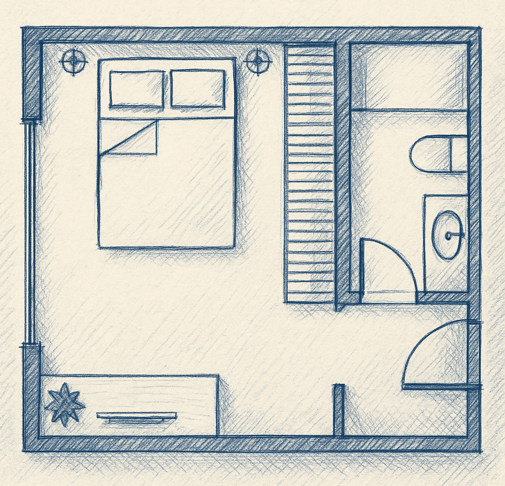 Minimalist Bedroom with Hidden Energy Flow