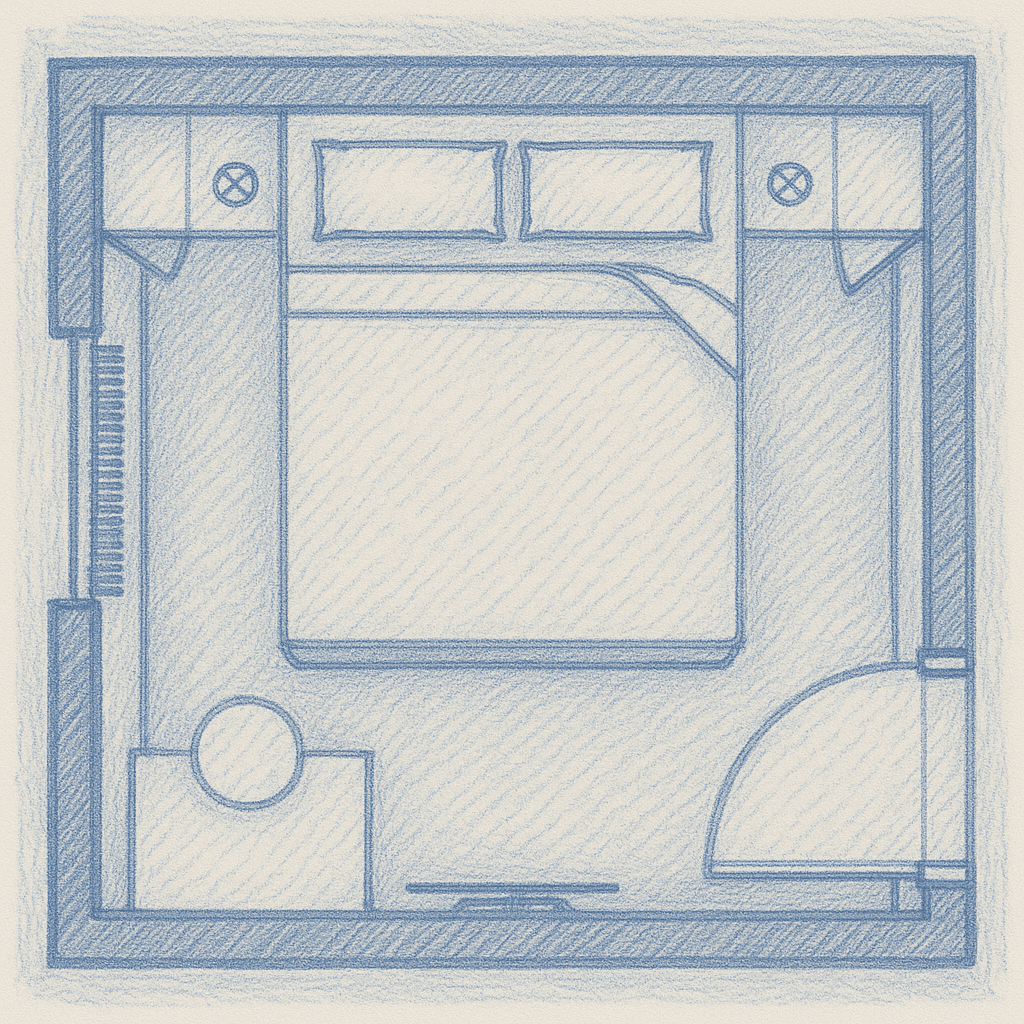 Symmetrical Bedroom with Balanced Entry Flow