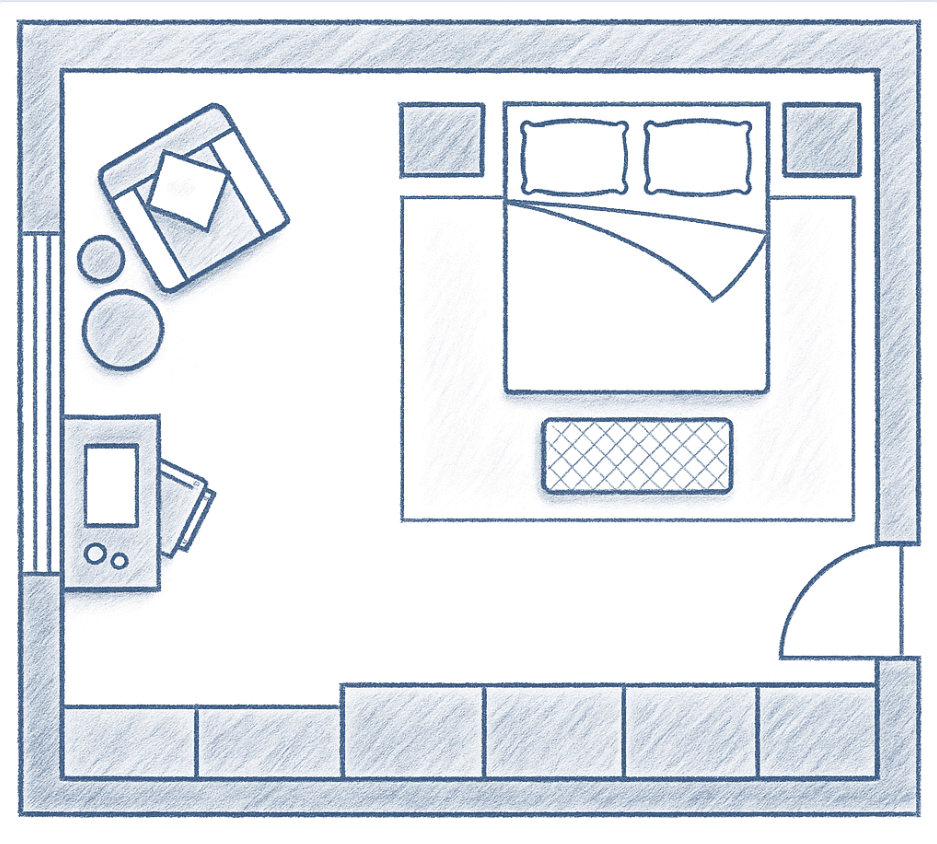 Spacious Bedroom Layout with Balanced Zones