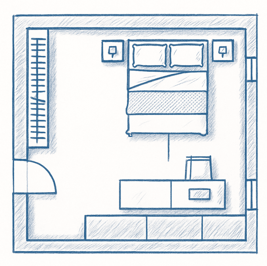 Symmetrical Bedroom with Strong Backing