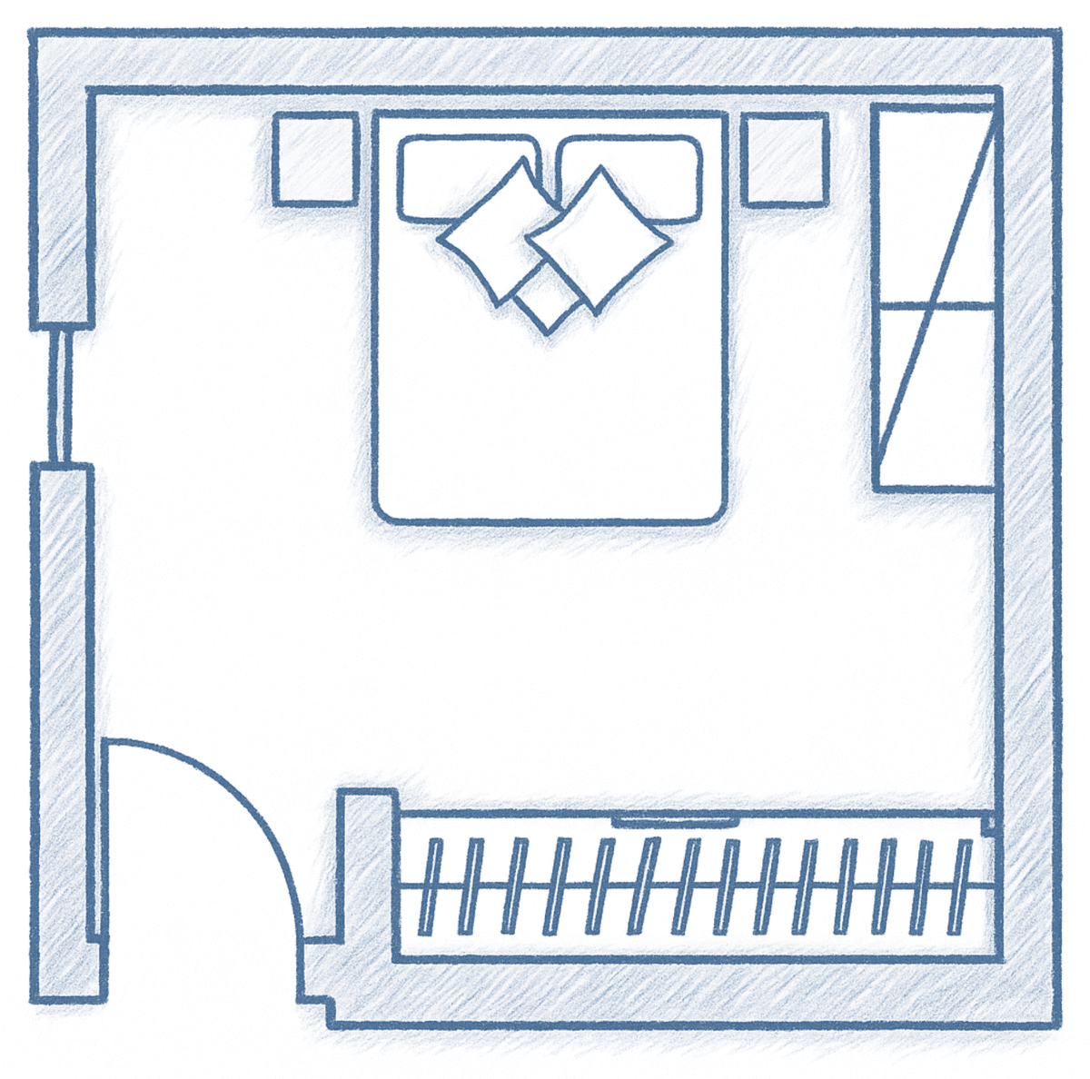 Calm Bedroom with Clear Qi Flow and Wall Support