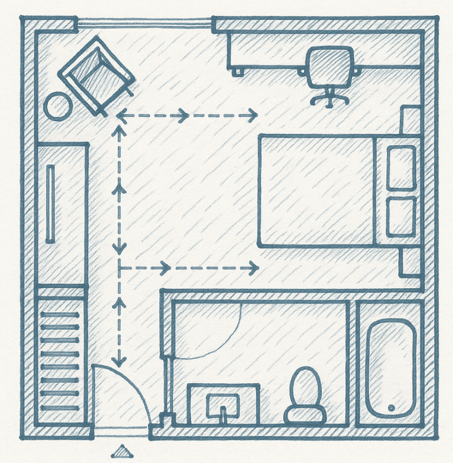 Integrated Bedroom Layout with Smooth Chi Path